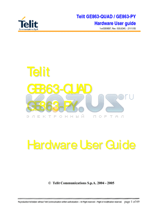 GE863-PY datasheet - Telit GE863-QUAD / GE863-PY Hardware User guide