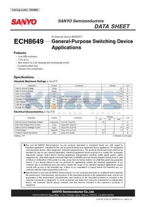 ECH8649 datasheet - N-Channel Silicon MOSFET General-Purpose Switching Device