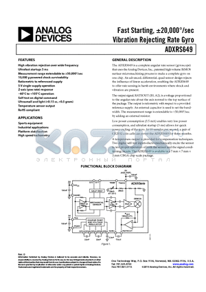 ADXRS649 datasheet - Fast Starting, a20,000`/sec Vibration Rejecting Rate Gyro