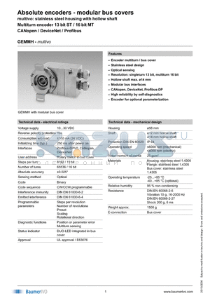 GEMMH.P208P22 datasheet - Absolute encoders - modular bus covers