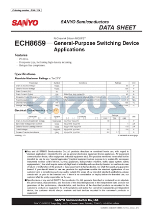 ECH8659 datasheet - N-Channel Silicon MOSFET General-Purpose Switching Device Applications