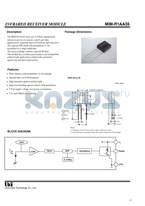 MIM-R1AA38 datasheet - INFRARED RECEIVER MODULE