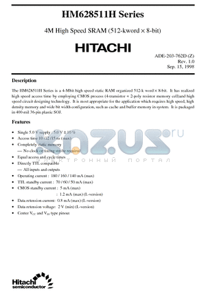 HM628511HLJP-12 datasheet - 4M High Speed SRAM (512-kword x 8-bit)