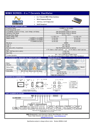 MIMH302548HM datasheet - 5 x 7 Ceramic Oscillator