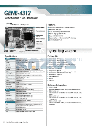 GENE-4312 datasheet - AMD Geode GX1 Processor