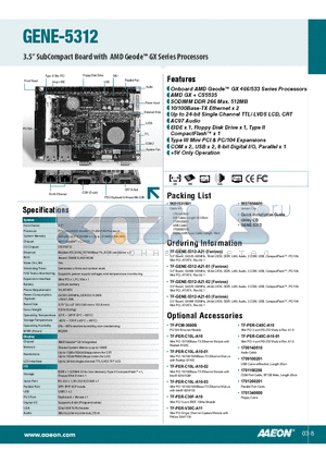 GENE-5312 datasheet - Onboard AMD Geode GX 466/533 Series Processors