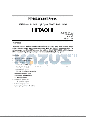 HM628512AI datasheet - 524288-word x 8-bit High Speed CMOS Static RAM