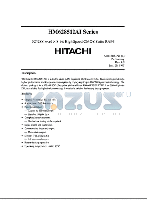 HM628512ALFPI-8 datasheet - 524288-word x 8-bit High Speed CMOS Static RAM