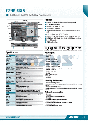 GENE-6315 datasheet - Onboard VIA Mark Series Processors 533/800 MHz