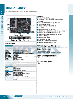 GENE-1350W2 datasheet - RISC CPU Board With TI OMAP 3503/3530 Processors