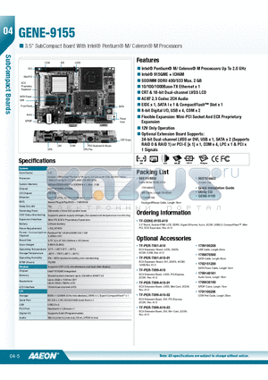GENE-9155 datasheet - Intel^ Pentium^ M/ Celeron^ M Processors Up To 2.0 GHz