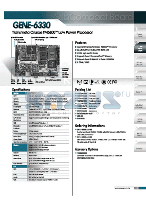 GENE-6330-A10-03 datasheet - Onboard Transmeta Crusoe TM5800 Processor