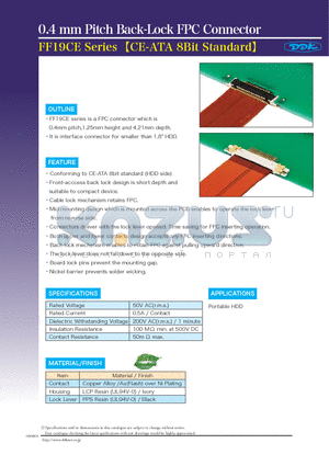 FF19CE-18B-R11BP datasheet - 0.4 mm Pitch Back-Lock FPC Connector