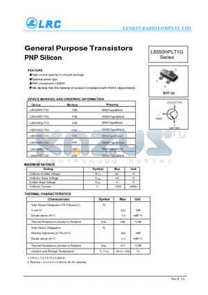 L8550HRLT1G datasheet - General Purpose Transistors PNP Silicon Epitaxial planar type.