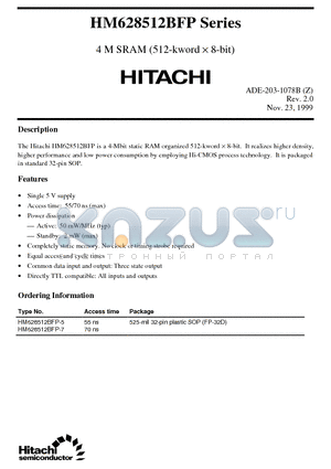 HM628512BFP datasheet - 4 M SRAM (512-kword x 8-bit)