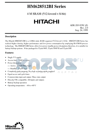 HM628512BLPI-8 datasheet - 4 M SRAM (512-kword x 8-bit)