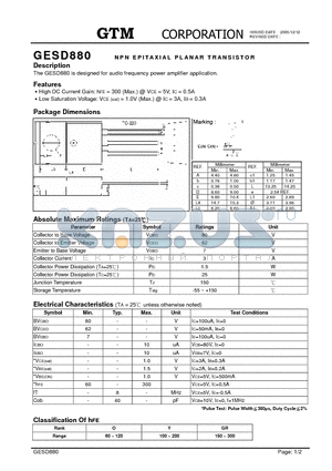GESD880 datasheet - NPN EPITAXIAL PLANAR TRANSISTOR