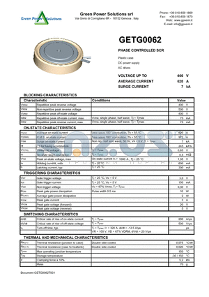 GETG0062 datasheet - PHASE CONTROLLED SCR