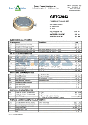 GETG2043 datasheet - PHASE CONTROLLED SCR