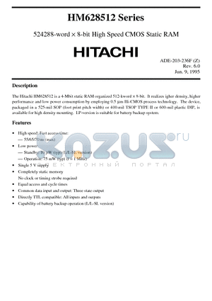 HM628512LFP-7A datasheet - 524288-word x 8-bit High Speed CMOS Static RAM