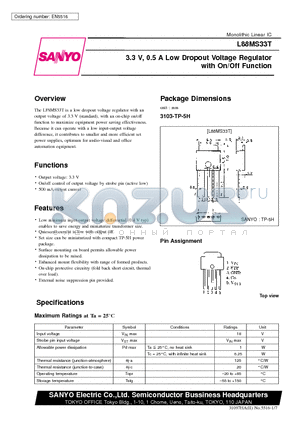 L88MS33T datasheet - 3.3 V, 0.5 A Low Dropout Voltage Regulator with On/Off Function