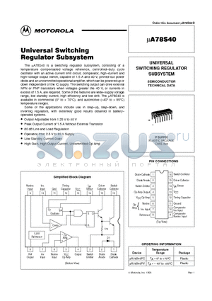 MA78S40PC datasheet - UNIVERSAL SWITCHING REGULATOR SUBSYSTEM