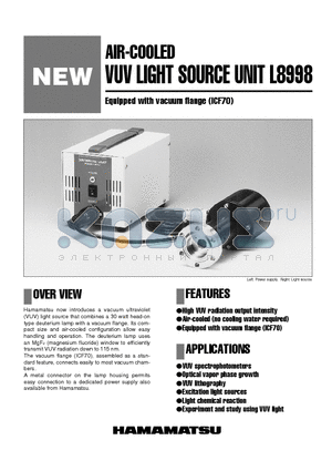 L8998 datasheet - AIR-COOLED VUV LIGHT SOURCE UNIT