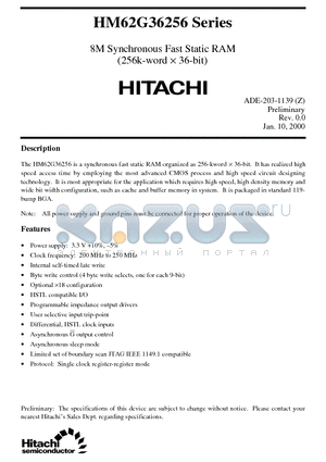 HM62G36256BP-5 datasheet - 8M Synchronous Fast Static RAM(256k-word x 36-bit)