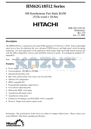 HM62G18512BP-4 datasheet - 8M Synchronous Fast Static RAM(512k-word x 18-bit)