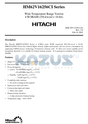 HM62V16256CLTTI-7 datasheet - Wide Temperature Range Version4 M SRAM (256-kword x 16-bit)