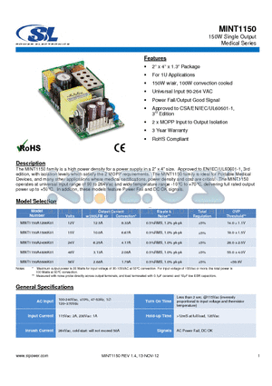MINT1150 datasheet - The MINT1150 family is a high power density for a power supply in a 2 x 4 size.