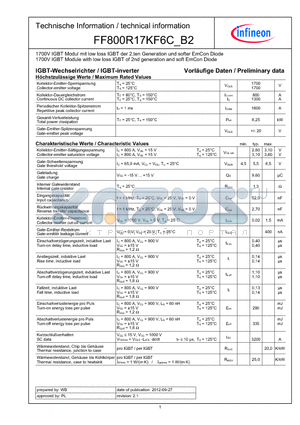 FF800R17KF6C-B2 datasheet - IGBT-Wechselrichter / IGBT-inverter