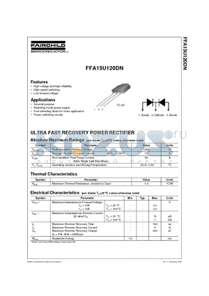 FFA15U120DN datasheet - ULTRA FAST RECOVERY POWER RECTIFIER