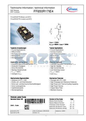 FF650R17IE4 datasheet - PrimePACK2 Modul und NTC