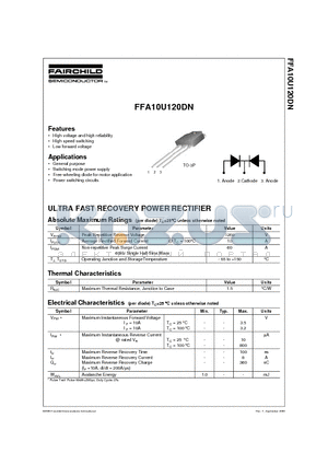 FFA10U120DN datasheet - ULTRA FAST RECOVERY POWER RECTIFIER