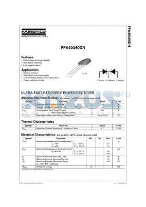 FFA40U60DN datasheet - ULTRA FAST RECOVERY POWER RECTIFIER