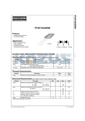 FFAF10U20 datasheet - ULTRA FAST RECOVERY POWER RECTIFIER