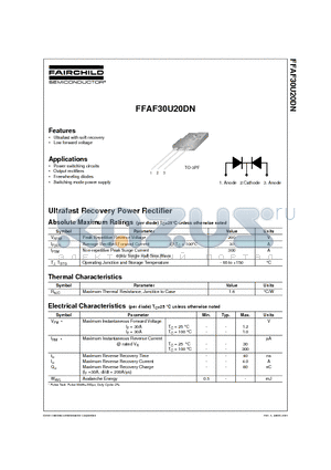 FFAF30U20DN datasheet - Ultrafast Recovery Power Rectifier