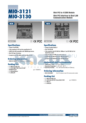 MIO-3130 datasheet - Mini PCI to 4 COM Module Mini PCI Interface to Dual LAN Communication Module