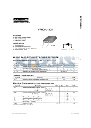 FFB05U120S datasheet - ULTRA FAST RECOVERY POWER RECTIFIER