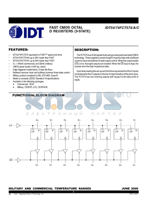 IDT54FCT574ADB datasheet - FAST CMOS OCTAL D REGISTERS (3-STATE)