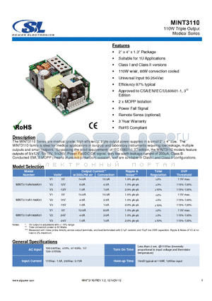 MINT3110A0508K01 datasheet - 110W Triple Output Medical Series