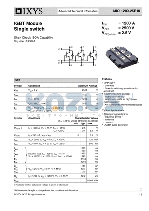 MIO1200-25E10 datasheet - IGBT Module Single switch