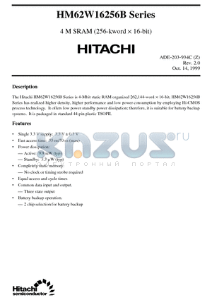 HM62W16256B datasheet - 4 M SRAM (256-kword x 16-bit)