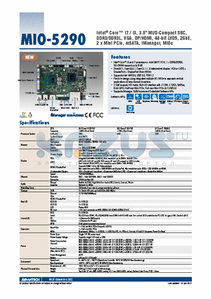 MIO-5290L-U5A1E datasheet - Intel^ Core i7 / i3, 3.5