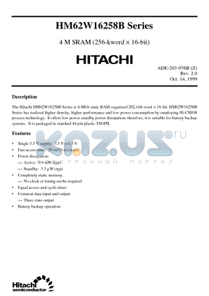 HM62W16258B datasheet - 4 M SRAM (256-kword x 16-bit)