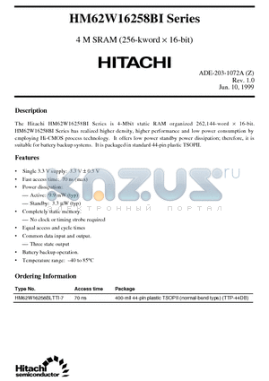 HM62W16258BI datasheet - 4 M SRAM (256-kword x 16-bit)