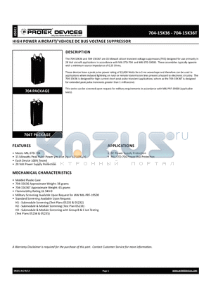 704-15K36 datasheet - HIGH POWER AIRCRAFT/ VEHCILE DC BUS VOLTAGE SUPPRESSOR