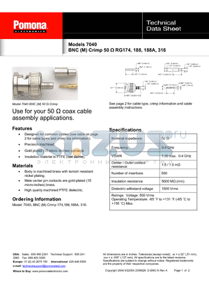 7040 datasheet - BNC (M) Crimp 50 Y