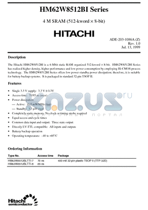 HM62W8512BI datasheet - 4 M SRAM (512-kword x 8-bit)